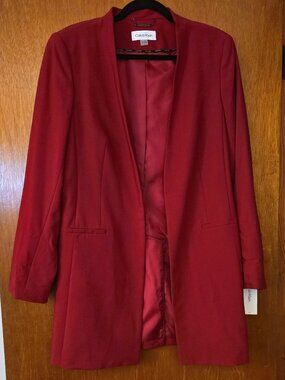 Calvin Klein Red Open-Front Blazer Topper Jacket Size 14 NWT